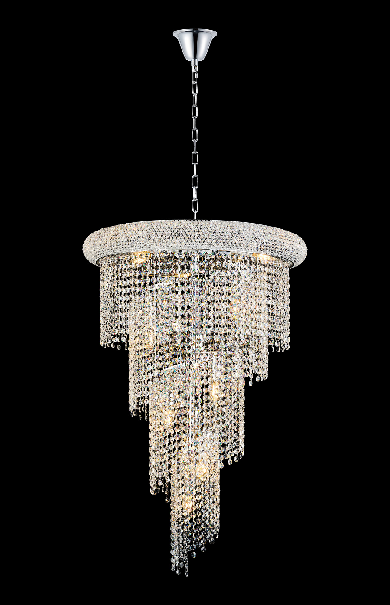 IL32935  Alexandra 60cm Pendant Spiral 14 Light E14 Polished Chrome/Crystal